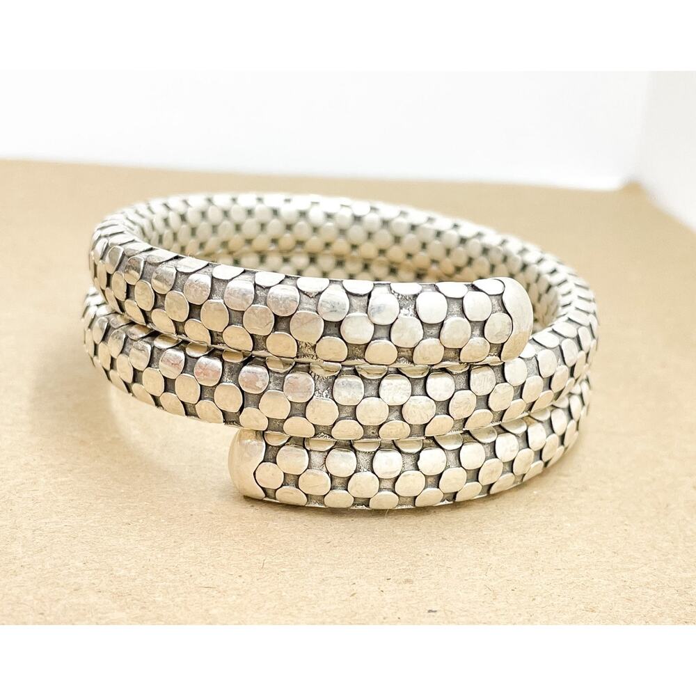 John Hardy Snake Coil Wrap Flexible Dot Bracelet Sterling Silver Medium 6.5"